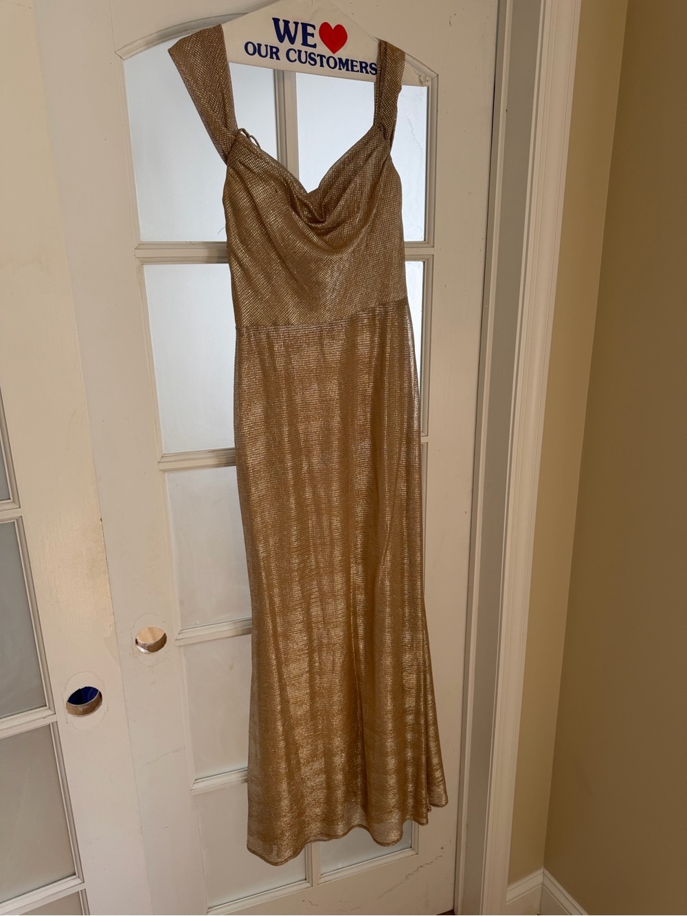 Gold Cowl Neck Maxi Dress with Wide Straps
